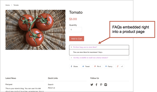 FAQs embedded right into a product page