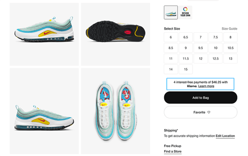 Nike Air Max 97 shoes with a BNPL payment option